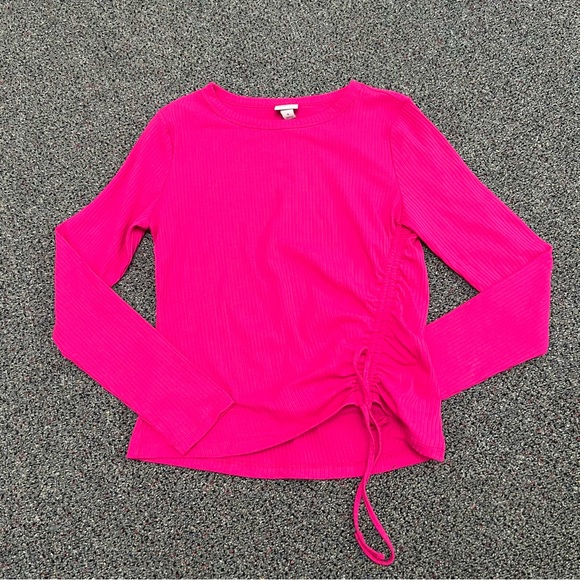 TARGET A NEW DAY Bright Pink Long-Sleeve Ribbed Ruched Adjustable String Shirt S - Picture 6 of 15